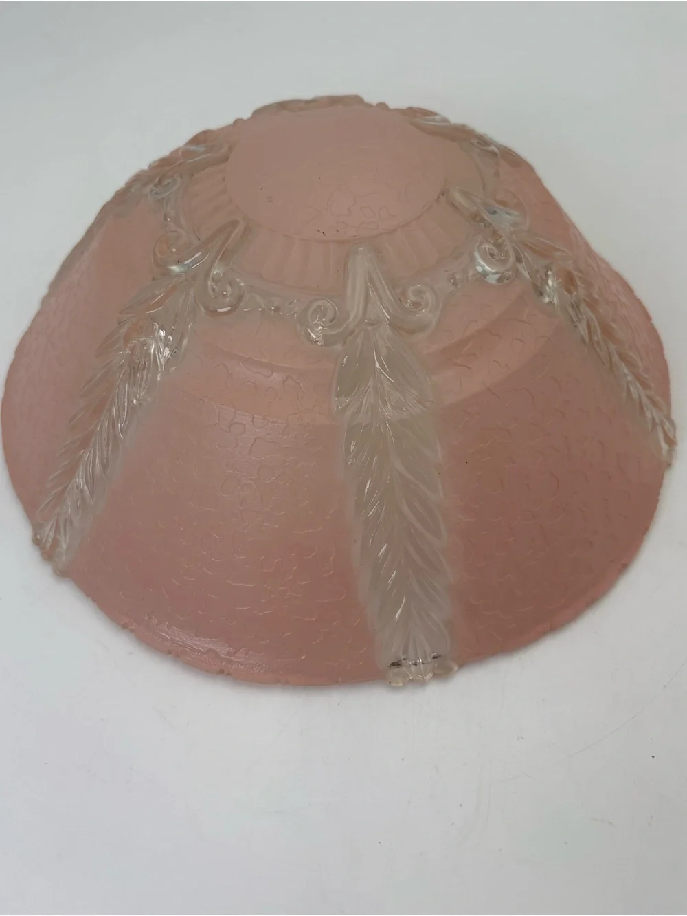 Vintage Art Nouveau Pink Art Glass Light Fixture with White Relief Accents - Picture 2 of 11